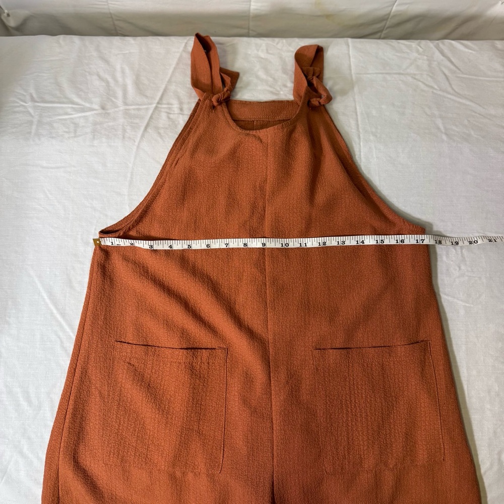 SHEIN Rust Textured Wide Leg Romper‎ Tie Strap Overalls Small - Picture 7 of 8